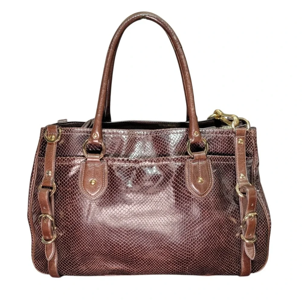 Coach Embossed Python Brown Sierra Large Carryall Satchel Brass Hardware 16753